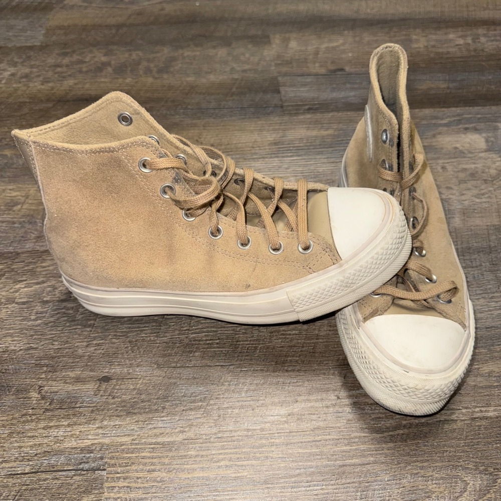 Converse Chuck Taylor All Star Lift High Top Suede Tan Platform Womens 8.5